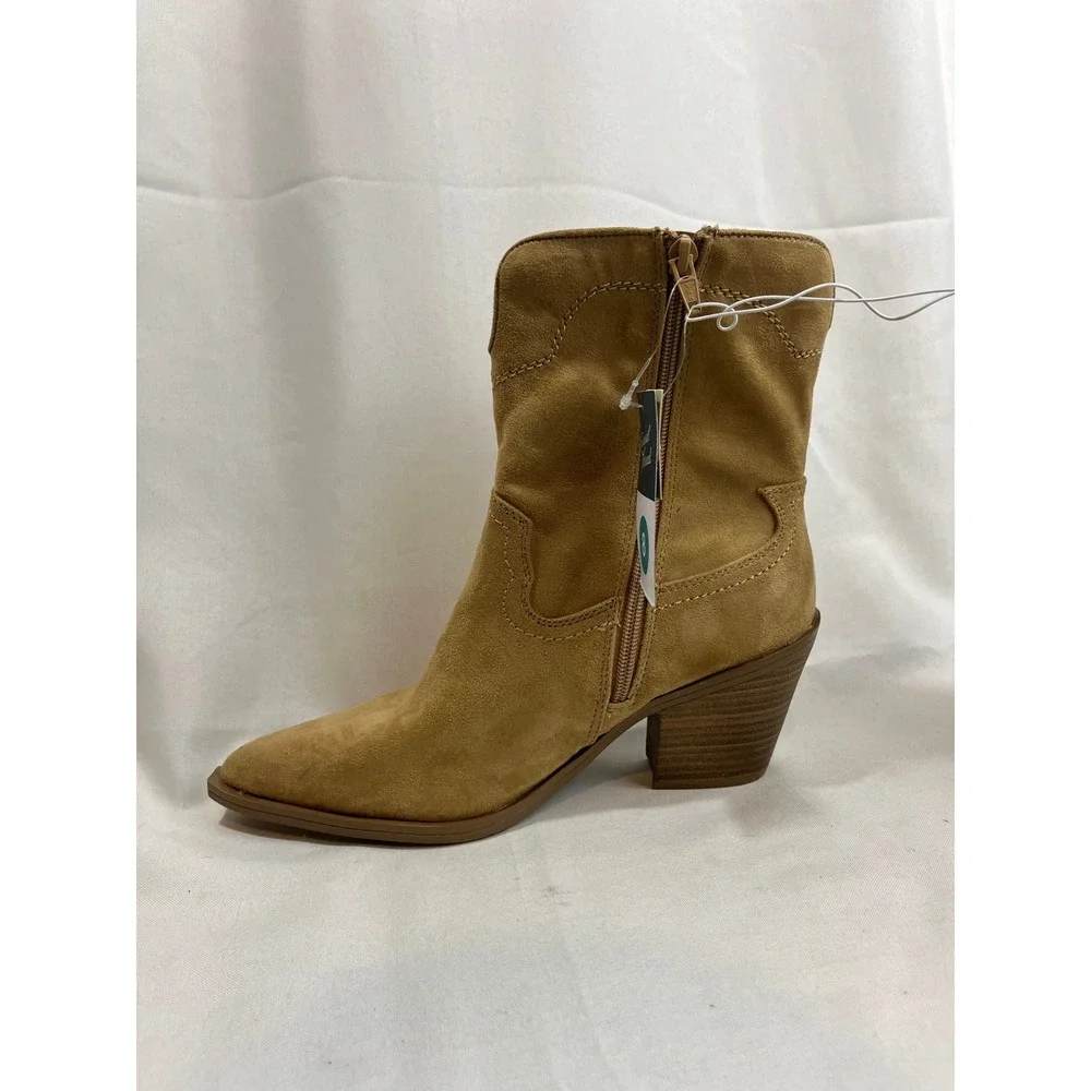 Universal Thread Womens Western Ankle Boots Tan Suede Pointed Toe Block Heel 8